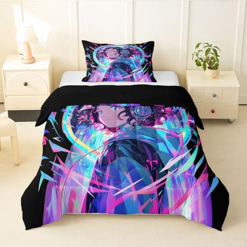 Image of Erosebridal 3D Anime Girl Bedding Comforter Sets American Street Culture Comforter Set Twin for Teens Youth Girls Watercolor Graffiti Style Bedding Galaxy Stars Print Duvet Set with 1 Pillow Case
