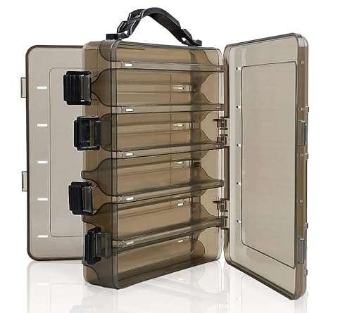 Transparent Double Sided Lure Box with Handheld, 20x17x4.7 cm, Small Fishing Tackle Storage Boxes, Visible Hard Plastic Clear Fishing Lure Bait Storage Case, Fishing Lure Box Organizer, 10 Grids