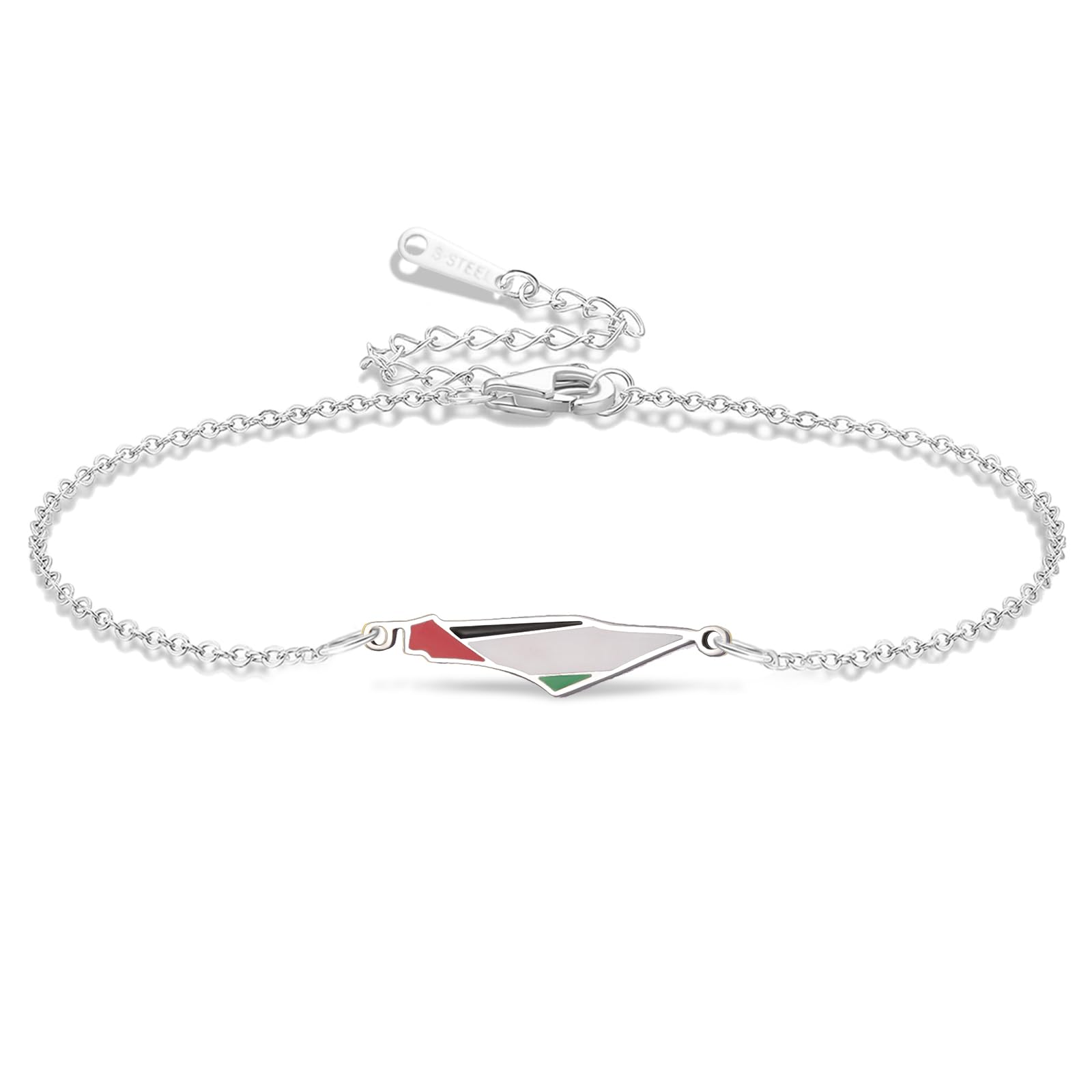 LGBBTI Palestine Map Bracelet for Women Men Adjustable Braided Rope String Stainless Steel Handmade Patriotic Country Flag Bracelet Jewelry Souvenir Gift, Silver1