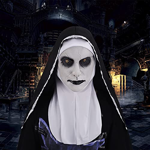 Clobeau N-M Nun Scary Latex Mask Halloween Party Town Cosplay Costume Full Head Creepy Mask Witch Mask Horrific Zombie Evil Clown Witch thumb #2