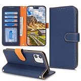 DEYHU 対応 iPhone 12 ケース 手帳型 カード収納 スタンド機能 アイフォン12プロ ケース 本革 大容量 耐衝撃 iPhone 12 pro ケース 手帳型 iphone 12 レザー カバー ブルー と オレンジ