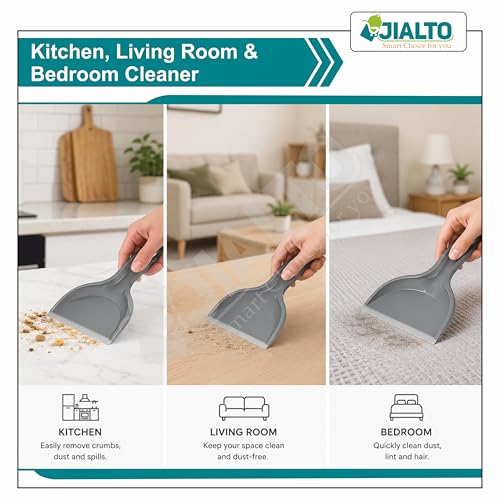 Image of JIALTO Heavy Duty Plastic Dustpan with Ergonomic Handle, Large Capacity Lightweight Dust Pan for Home, Kitchen, Office & Indoor Cleaning