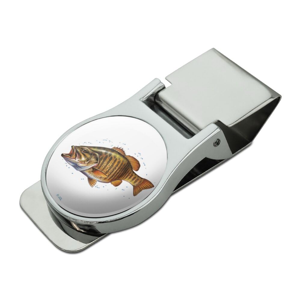 Smallmouth Bass Fishing 1 Satin Chrome Plated Metal Money Clip