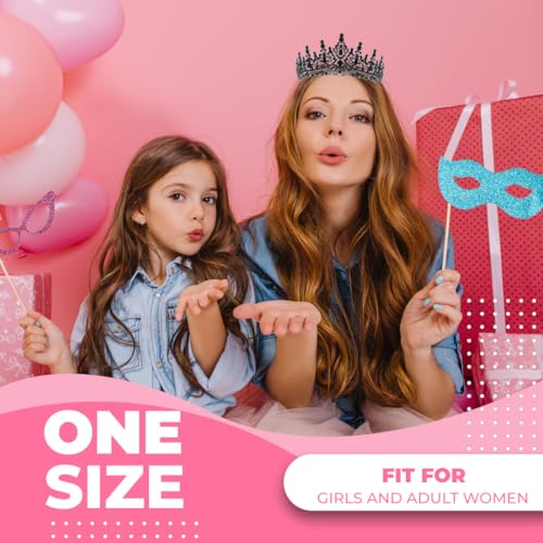 Birthday Tiara Crown with Sash for Women, Headband Hair Accessories for Wedding Party Costume Black