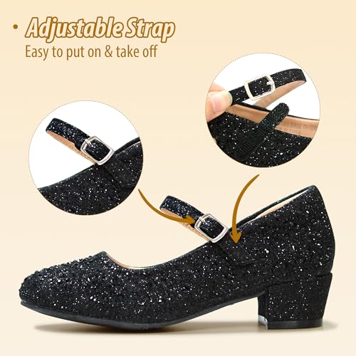 Girls Dress Shoes Mary Jane Shoes for Girls Sparkle Low Heel Hook and Loop Flats for School Wedding Party3