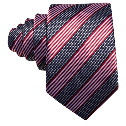 Image of Barry.Wang Silk Men Ties Formal Stripes Necktie and Tie Clip for Wedding Party Business Fashion Classic