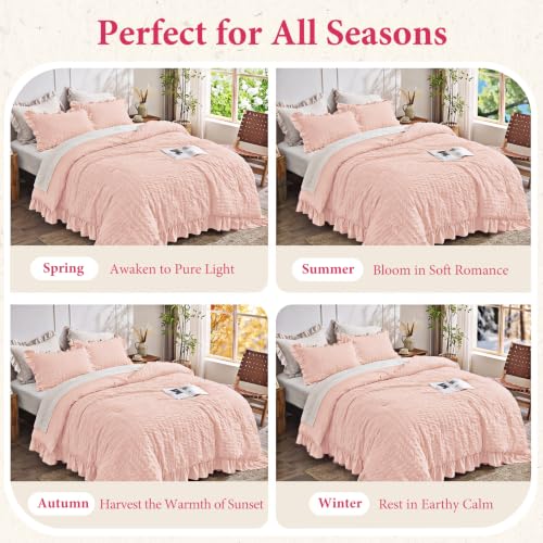 Image of JOLLYVOGUE Blush Pink Full Comforter Set,3pcs Seersucker Comforters Full Size