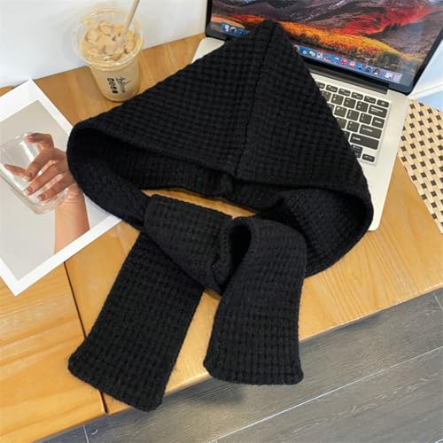 Women Winter 3 in 1 Hooded Hat Scarf Wrap Shawl Winter Warm Elastic Soft Ear Protection Knitted Beanie Hooded Scarf3