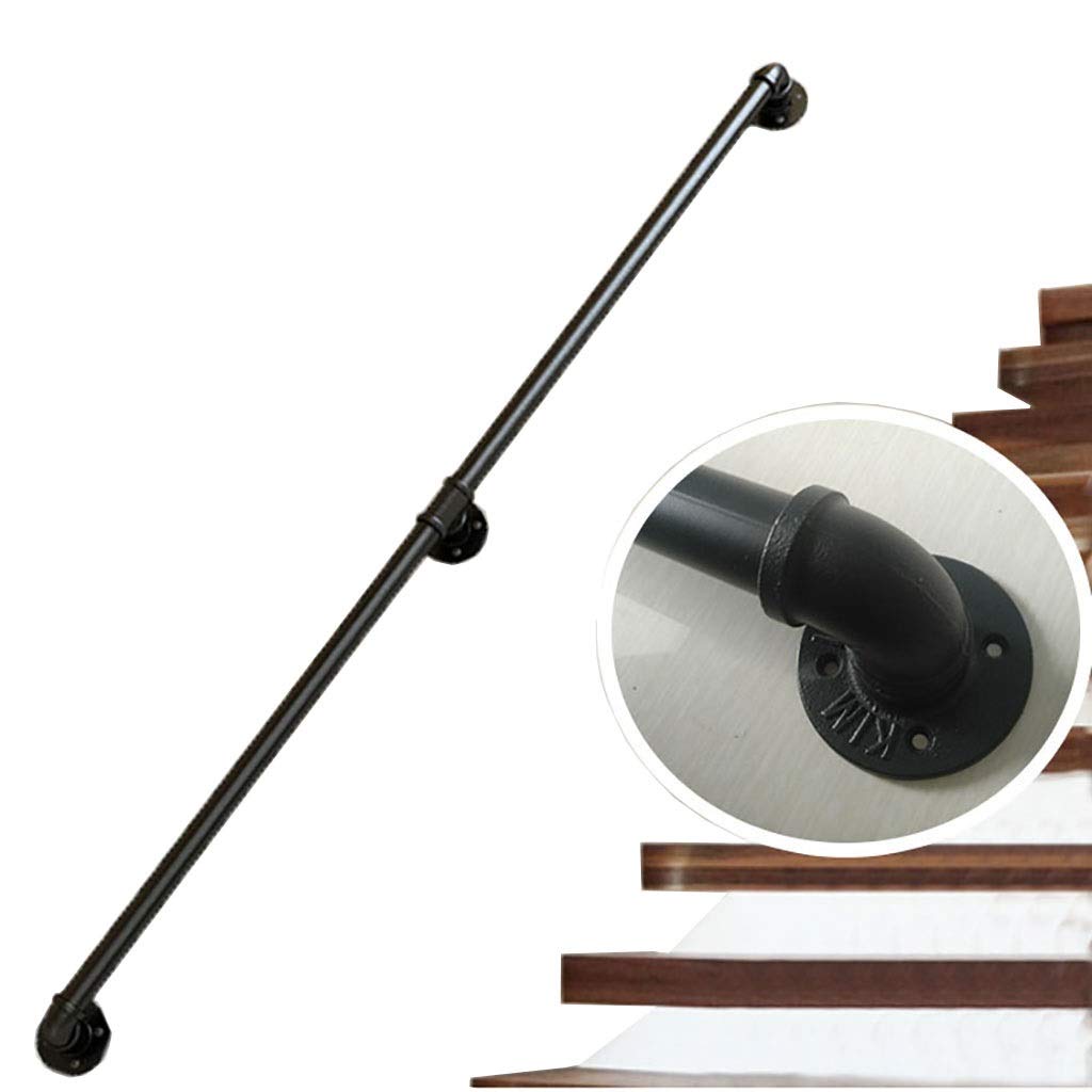 Metal Industrial Pipe Stair Handrail, Home Indoor and Outdoor Against The Wall Handrail Elderly Non-Slip Wrought Iron Support Railing Stairs Loft Porch Hand Rail, Black(330cm)