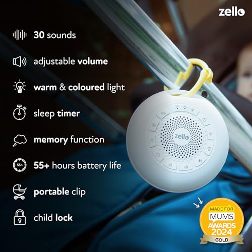 Zello | Portable Pro Max White Noise Machine | 30 Sounds | 55+ Hours Battery Life | 7 Colour Night Light | Child Lock | Sleep Timer | USB Rechargeable | Baby Sleep Aid | Sleep Sound Machine