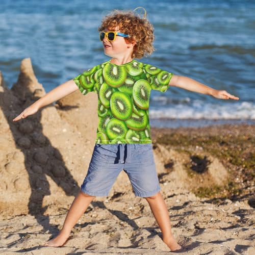 Boys Short Sleeve T-Shirts Fruit Kiwi Watercolor Rashguard Kids Swim Shirts Sun UPF 50+4