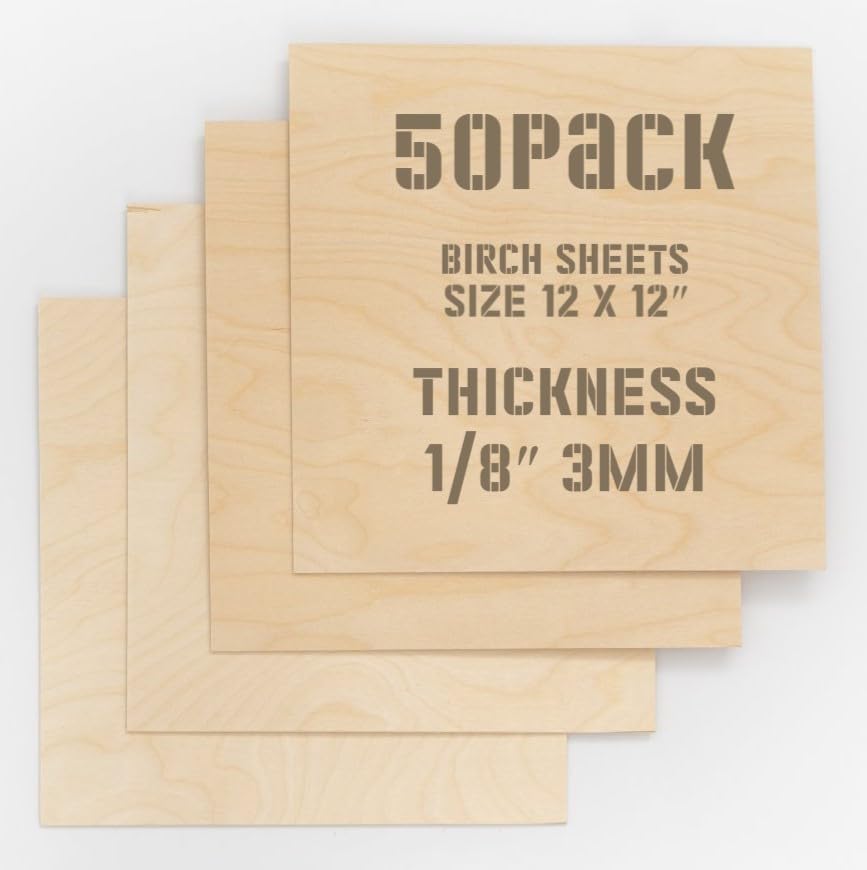 Crystal Element Paquete de 50 hojas cuadradas de madera contrachapada de abedul báltico de 0.118 pulgadas, 18, 12 x 12 pulgadas, ideal para