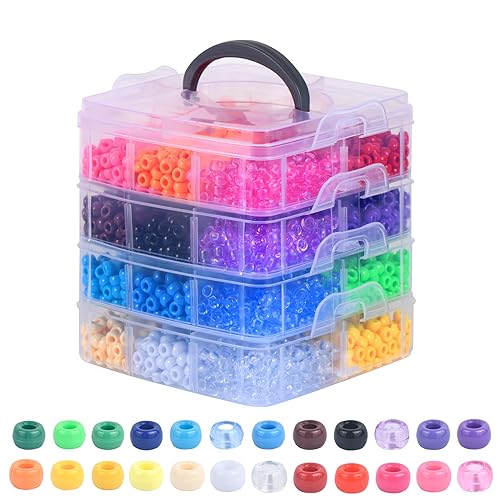 Simetufy 4200Pcs Pony Beads, 24 Colors Kandi Beads Bulk for Bracelets Making Hair Braiding Kandi Friendship Bracelet Craft DIY Jewelry Making Christmas Gifts (Boxed)