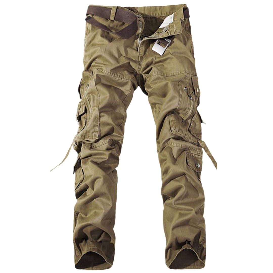 Vogrtcc Pantaloni Cargo da Uomo Pantaloni Casual in Cotone Pantaloni Militari Tasche Multiple Taglie Forti Senza Cintura