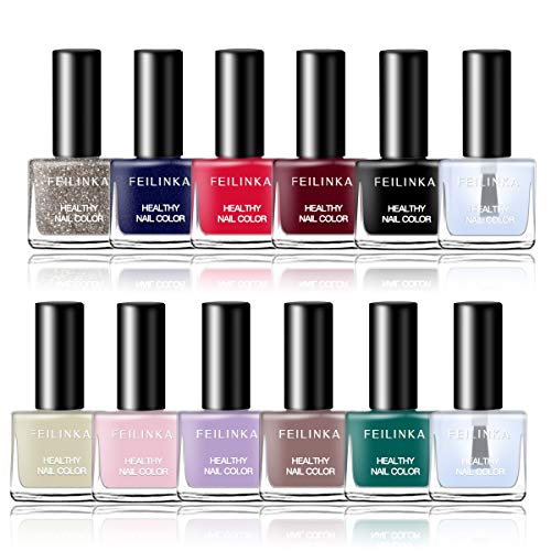 Abitzon New Non-Toxic Nail Polish Set Easy Peel Off & Quick Dry Eco-Friendly Water Based Nail Polish (12 Bottles)