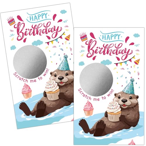 Haizct 50 Pack Theme Scratch Off, Happy Birthday Otter Scratch Card for 18th Birthday Party Lottery Group Game, 18th Gift for Otter Lover, Party Raffle Tickets, Baby Shower