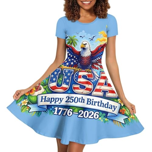 Image of HUGS IDEA Womens Puffy Swing Midi Dress Round Neck Short Sleeve Party A-Line Dresses