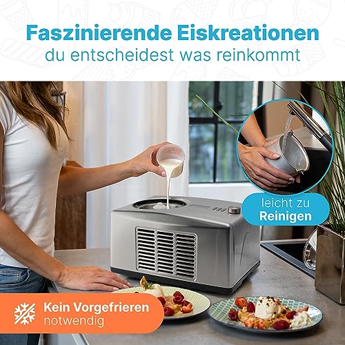 ProfiCook® Eismaschine & Jogurtbereiter in Einem | Eis in 20 min. | für bis zu 1500ml | Eismaschine mit Kompressor | für Eis & Frozen Joghurt | Inkl. Rezepte, Eisspachtel & Messbecher | PC ICM 1091 N – Bild 4
