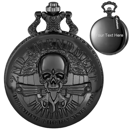 Image of Tiong Vintage Pocket Watch Engraved Cowboy Skull Wolf 3D Pattern Arabic Numerals Quartz Pocket Watch with Chain Best Gifts
