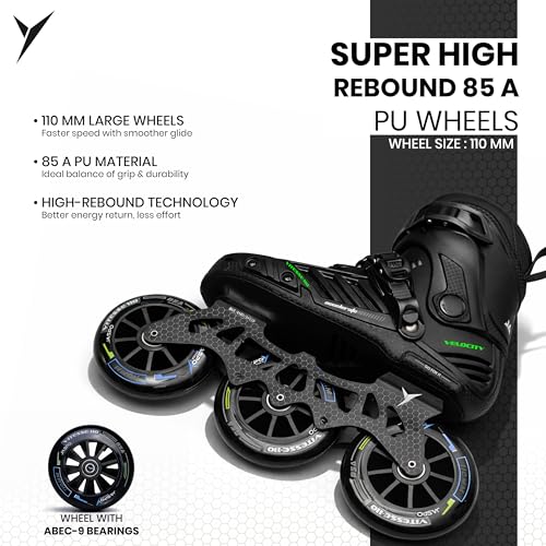 Image of Jaspo Vitesse-110 Inline Shoe Skates 3 Wheels Inline 110mm Roller Skates Blades for Adult Women Men (Medium, Black)