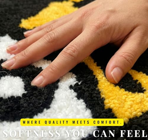 Image of HOMEKART Microfiber Bath Mat 2000 GSM, Super Soft & Absorbent Anti-Skid Bathroom Floor Mat, Quick Dry Door Mat for Bathroom, Bedroom & Kitchen (40x60 cm, Black & White) Pack of 1