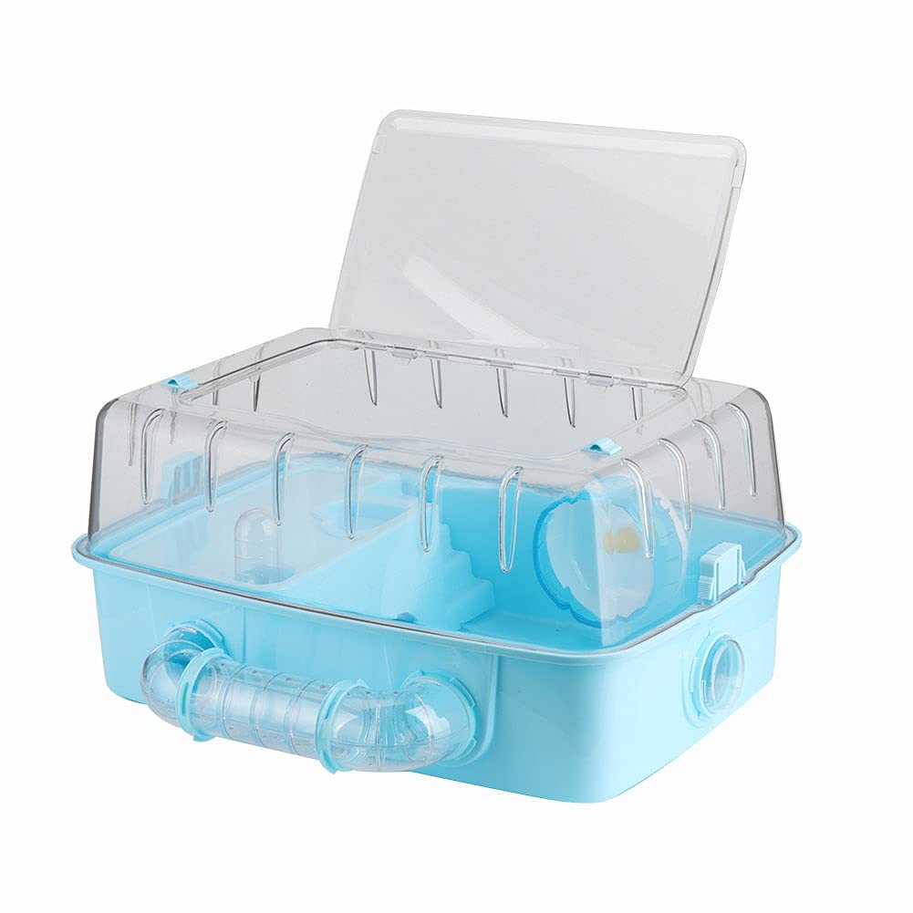 Acryl Hamsterkäfig mit Transparentem Blauen Lebensraum, 2-stöckige Plattform, Belüftungslöcher, Wasserflasche Zubehör für Kleintiere