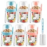 6 PCS Overnight Oats Containers with Lids and Spoons, Reusable Granola & Yoghurt Pot, Fruit Breakfast Pots, Leak-Proof Salad Cups with Sauce Cup, Family Set On the Go Cups for Office, Travel Meal Prep