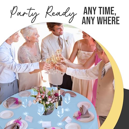 Image of Exquisite 66% Thicker Premium Light Blue Round Tablecloth 0.5 Mil 6 Pack Plastic Table Cloth Disposable 84 Inch Round Plastic Tablecloth Won't Tear Easily Like Cheap Thin Brands