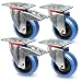 Produktbild PRIOstahl Blue Wheels - 4 Stück - Transportrollen mit Bremse - 2x Lenkrolle & 2x Lenkrolle mit Bremse - Möbelrollen-Set - belastbar bis zu 140 KG - für Werkbank - Apparaterollen (100 mm)