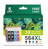 564XL 564 Ink Cartridge Black Color Combo Compatible for HP Printers 7520 5520 6520 6510 5510 6525 7525 7510 7515 5515 4620 4622 3520 b210 Replacement for HP564XL 564 XL Ink(2BK/1C/1M/1Y, 5-Pack)