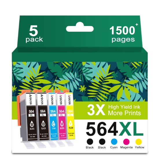 Ankink Cartucho de tinta compatible de repuesto para impresora HP 564XL 564 XL para impresora Photosmart 5510 5520 6520 7510 7520 Premium C309A C410A, paquete de 5
