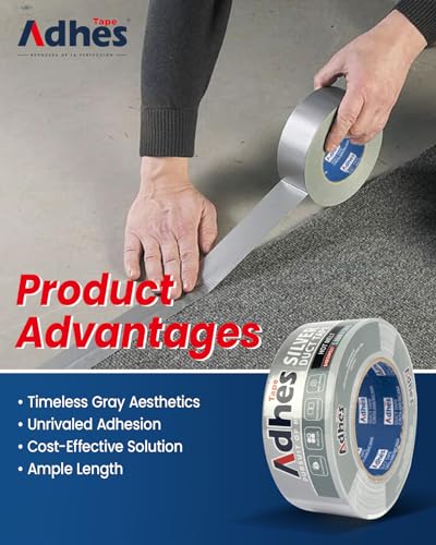 Image of ADHES Duct Tape Heavy Duty Waterproof 1.88 Inch x 164 Feet (55YD) Strong Adhesive & No Residue Silver Duct Tape for Indoor & Outdoor Repairs, Industrial, Professional Use