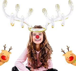Christmas Party Toss Game Transparent Inflatable Reindeer Antler Hat with Sequins Rings for Kids Adults Family Xmas Fun Games Toys Gifts