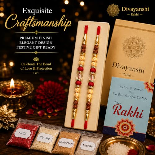 Image of Divayanshi Premium Pearl Rakhi Set of 6 for Brother | Handmade Designer Beaded Rakhi Threads | Raksha Bandhan Gift with Roli Chawal & Premium Display Card