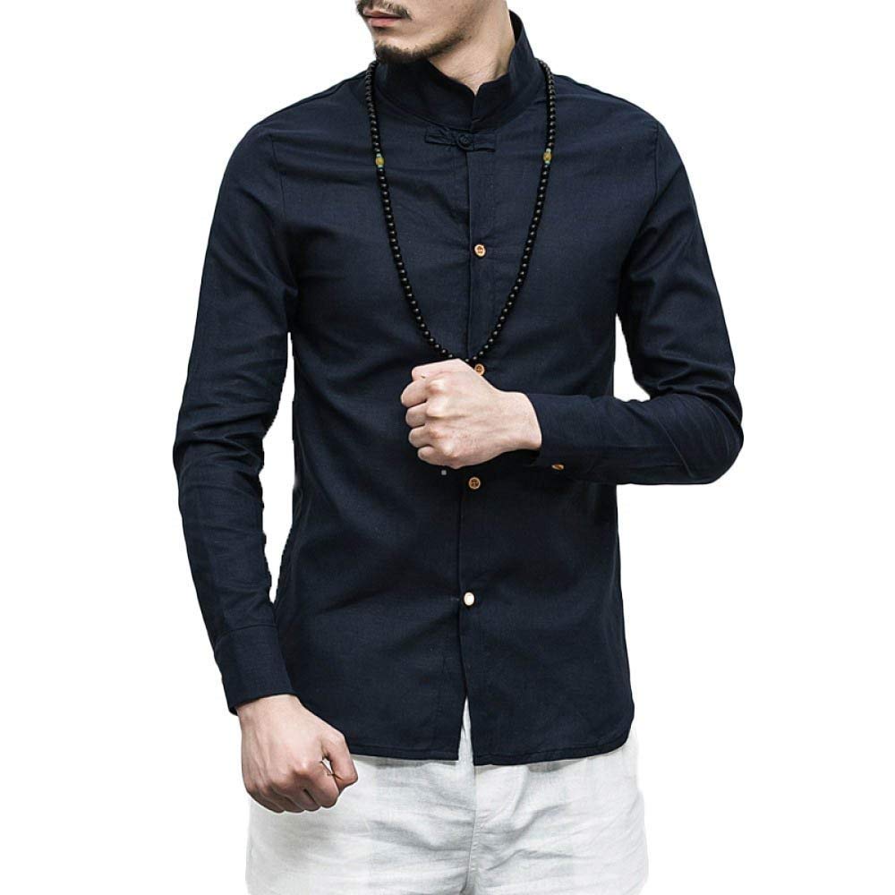 Bawełniane koszule męskie Slim Basic Materiał Fit Topy Długi Rękaw Kołnierzyk Guzik Kołnierzyk Kołnierzyk Dół Koszula Bluzka Koszula, czarny, L