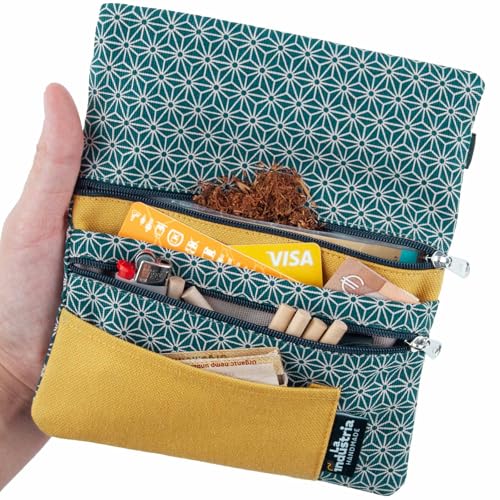 Blague à tabac en coton bio - Pochette pour filtres, papier à rouler et briquet - Étui de voyage polyvalent pour transporter et organiser (Japonais)