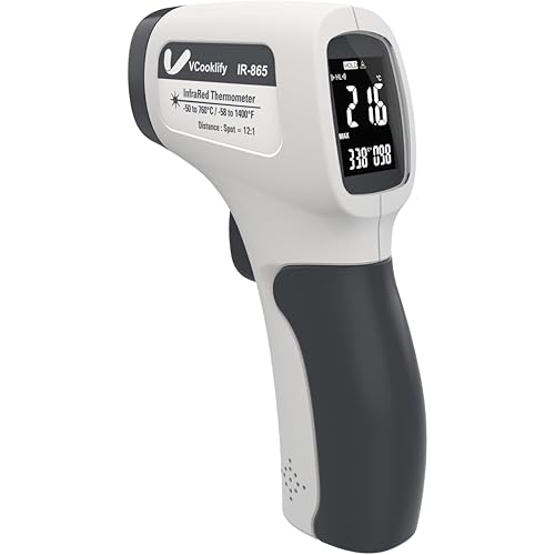 Professional HVAC Infrared Thermometer Gun - VCooklify DS12:1 Laser Temperature Gun with Adjustable Emissivity & Alarm, ±1.5% Accuracy, -58°F~1400°F Range for Ductwork,HVAC Systems