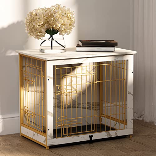 The White Dog Crate 11 Megidok Wooden Dog Crate Furniture with Cushion, Dog Crate End ...