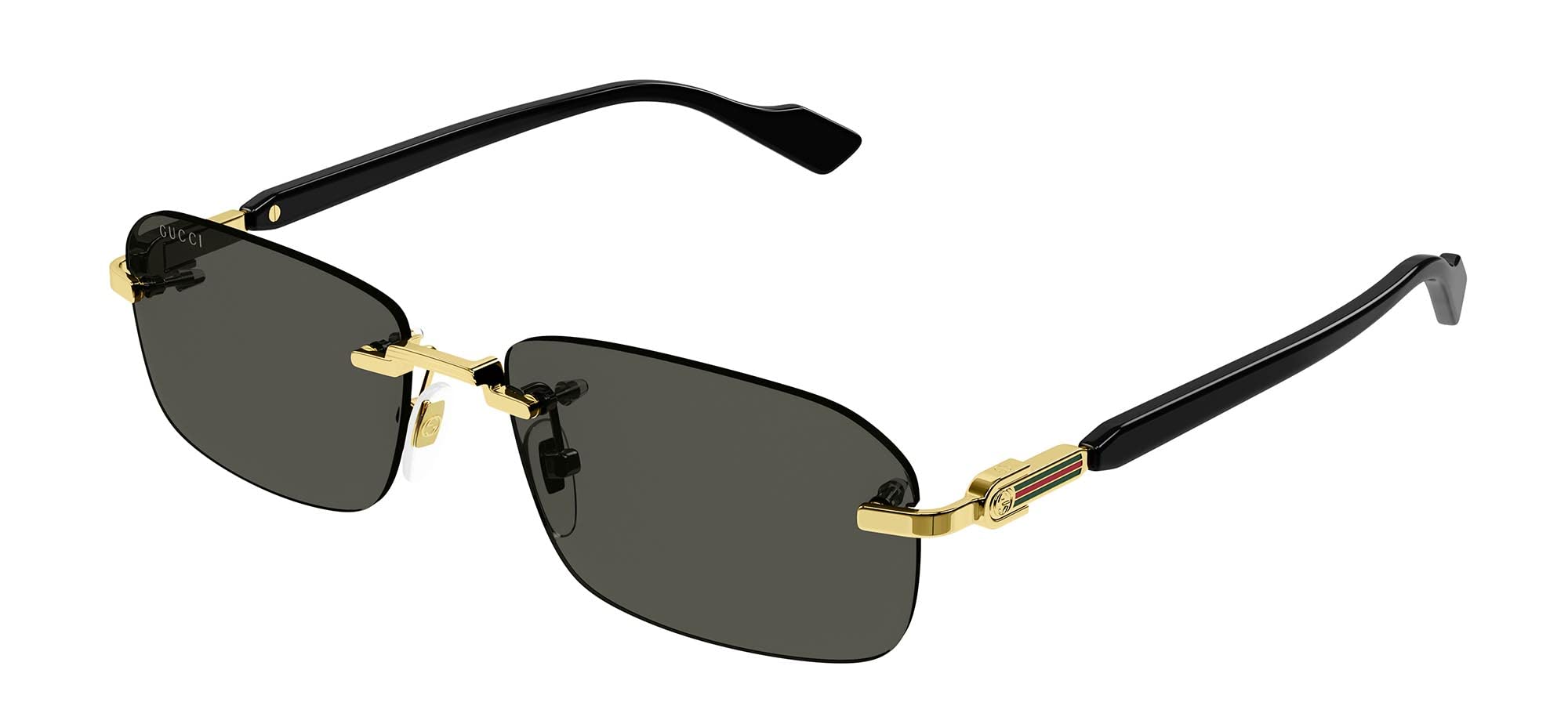 Rectangular Narrow Rimless Sunglasses, Gold-Black-Grey, One Size