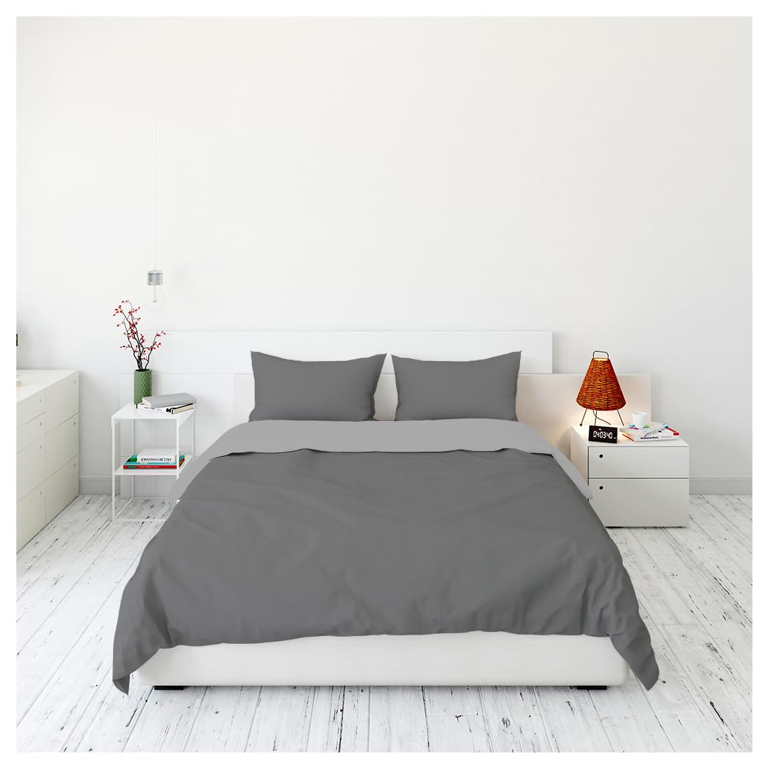 Acomoda Textil – Funda Nórdica para Relleno Cama Individual y Matrimonio. Funda Bicolor Reversible para Edredón Invierno y Entretiempo, Suave, Lavable y Resistente con Funda de Cojín. (Gris, 90 cm)
