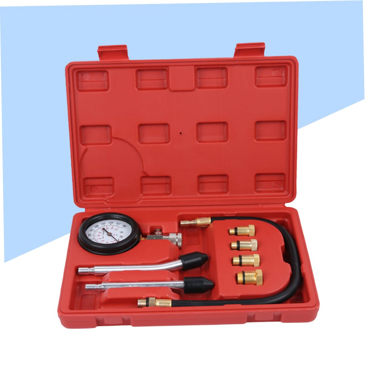 Compression Tester Multifunzione per Auto e Moto, Set 1 Pezzo | Metallo, Attacco Rapido, Valigetta Sagomata Cono in Gomma, Diagnostica in Garage per Motori a Benzina