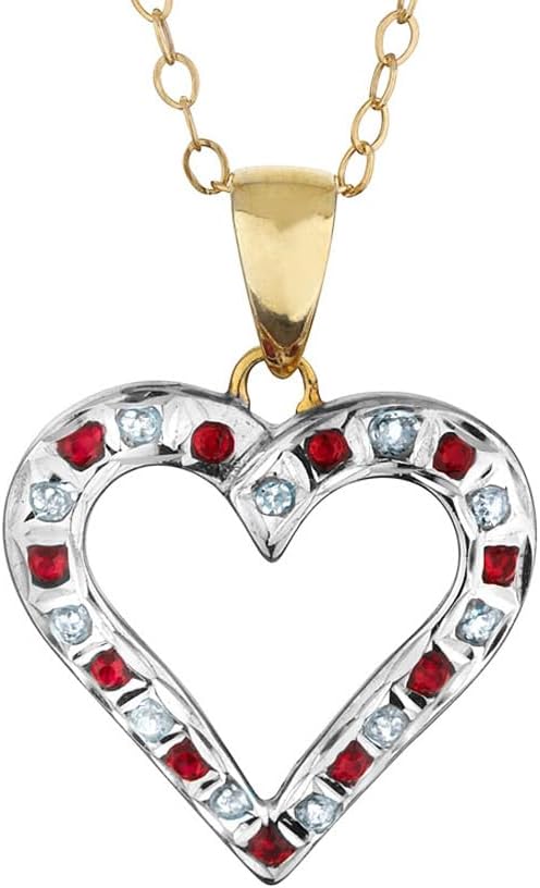 Natural Accent Ruby and Accent Diamond Heart Pendant Necklace in Sterling Silver with Chain