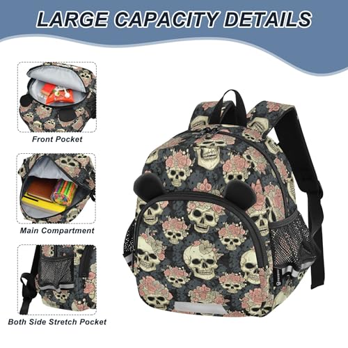 Skull Flower Toddler Backpack for Girls Boys,Preschool Kindergarten Backpack,Cute Kids Backpacks for Girls B04044593
