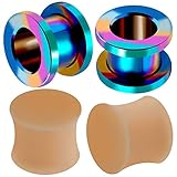 4pcs Anodized Flesh Tunnels Silicone Double Flared Solid Plug Retainer Screw Ear Stretchers Piercing...