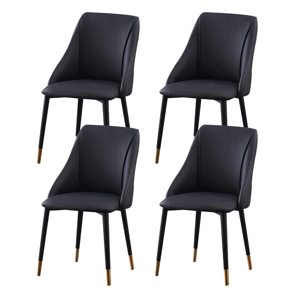 SJIALEN 4pcs Kitchen Dining Chairs, with Metal Legs Counter Chairs Living Room Bedroom Lounge Water Proof PU Leather Side Chair Kitchen Chair (Color : Black)