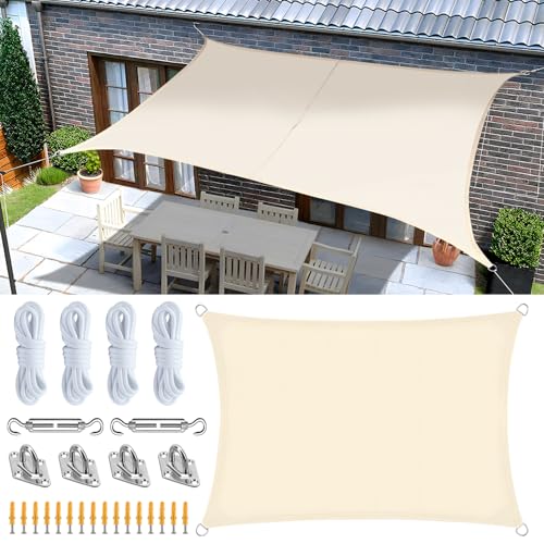 AVOFOREST Sonnensegel Wasserdicht 3x4m Rechteckig Sonnenschutz Windschutz Segel PES Polyester,Mit Sonnensegel Befestigung Set,95% UV-Schutz für Balkon Garten Terrasse Außenbereic