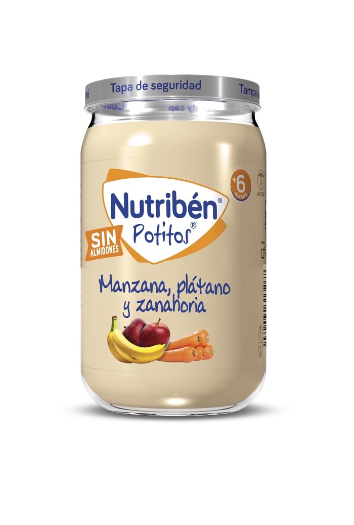 Nutribén Potitos | Tarrito de Manzana Platano y Zanahoria | Para Bebés a partir de 6 Meses | Sin Almidones | Sin Gluten |Pack de 6 x 235g