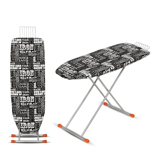 Image of BonKaso Premium Foldable Ironing Board with Adjustable Height & Heat Resistant Iron Rest | Ergonomic Ironing Table with Anti-Skid Legs, Fabric Cover & Foam Padding for Home - Black