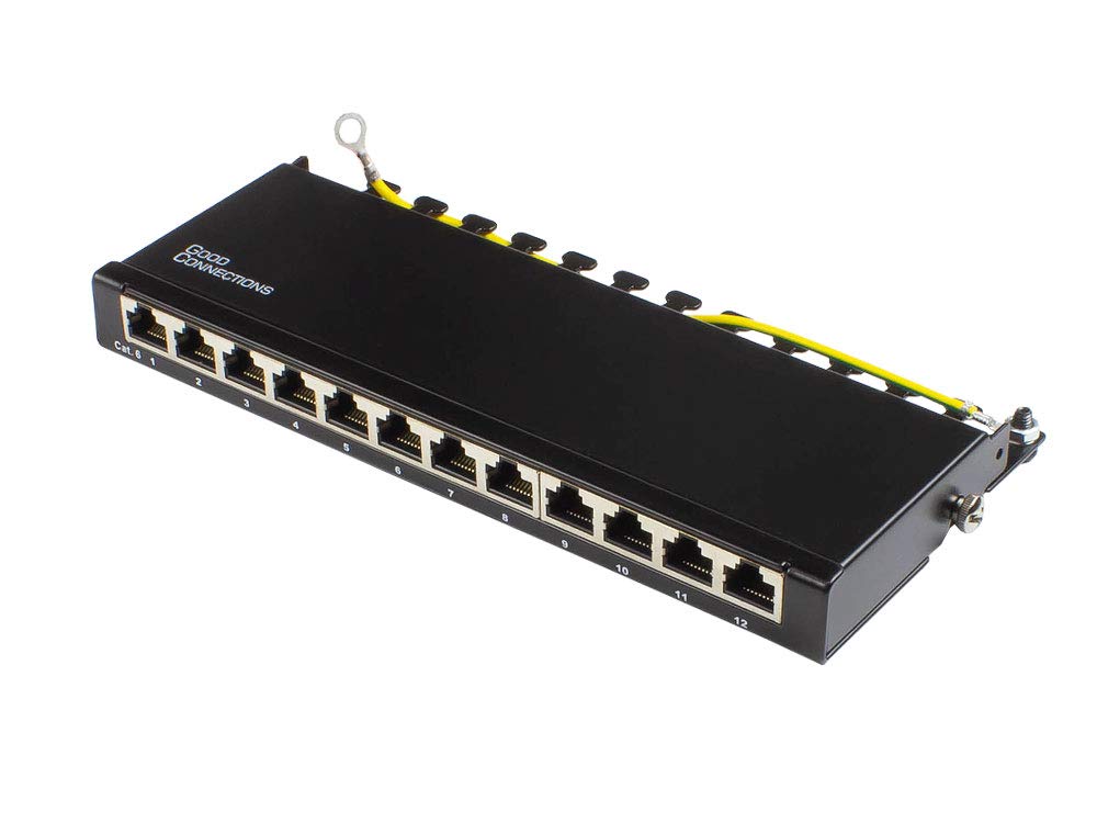 Good Connections Patch Panel - Desktop - CAT6, 250 MHz - GIGABIT Enabled - 12-Port - 0.5 U - STP Shielded - Tool-Free Opening - Jet Black (RAL9005)