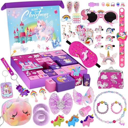 Calendario adviento 2025: calendario de cuenta atrás 24 días de navidad calendario con horquillas de pulsera cartera pendientes gafas de sol regalo para niño niña